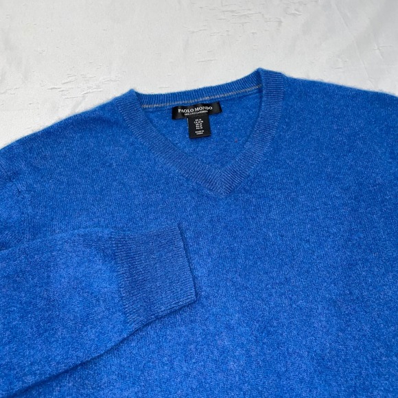Paolo Mondo Other - Paolo Mondo Mens Cashmere V-Neck Sweater Blue 2-Ply Pullover RN113286 Size M